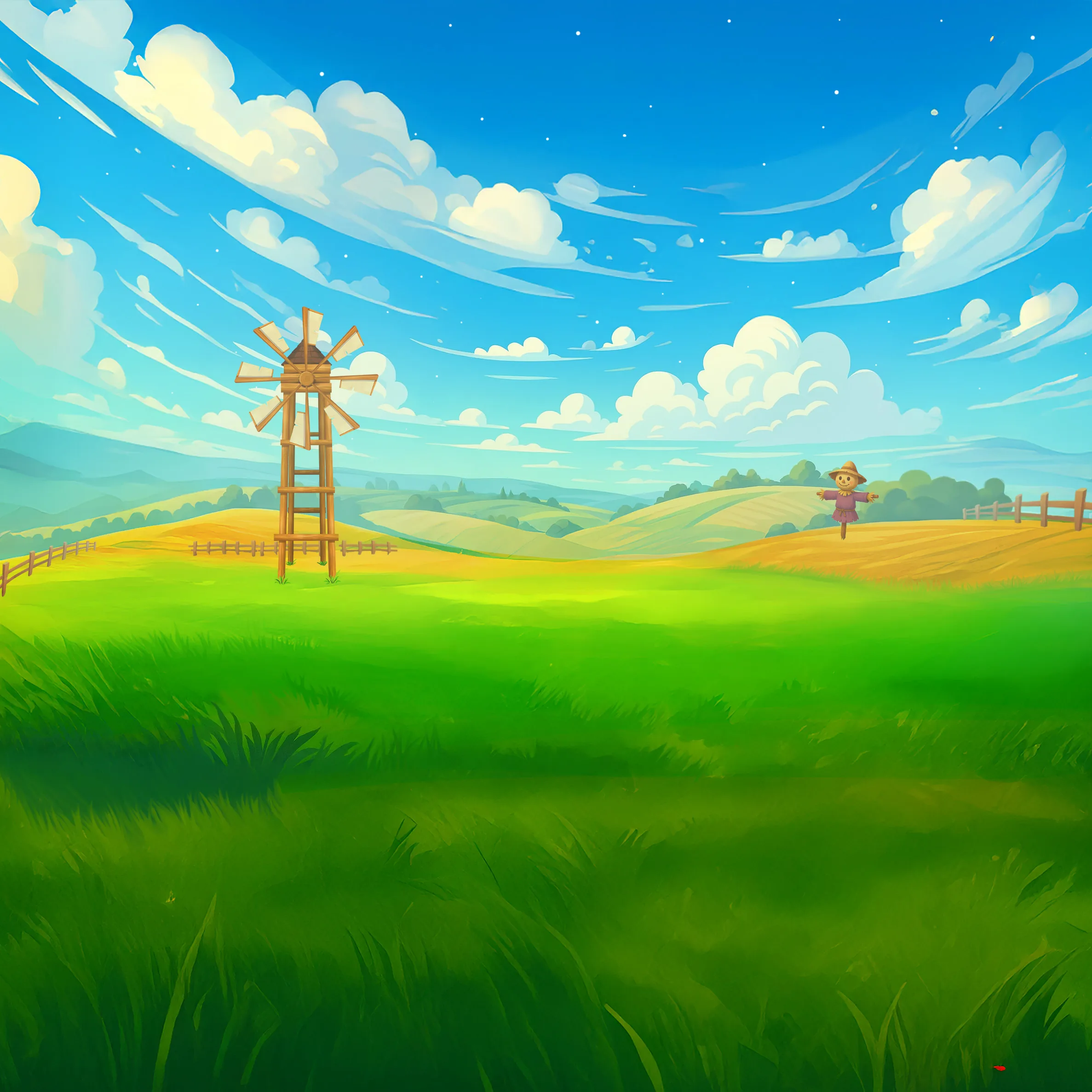 Chicken Smash key art: sunlit farmyard with barn and flying eggs