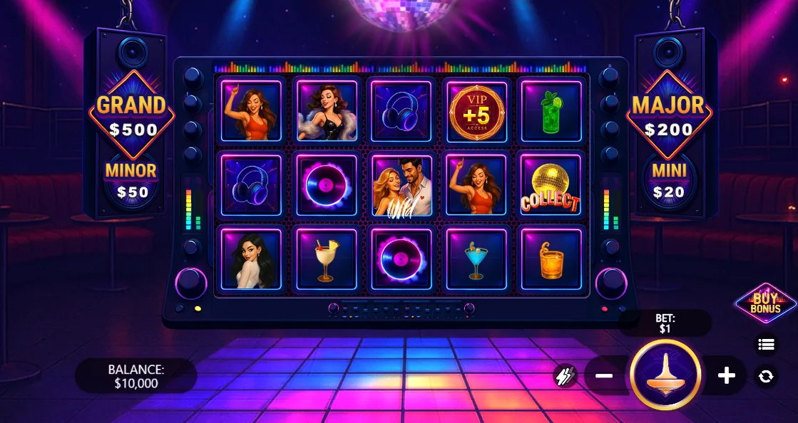 Base game reels on the club dance floor